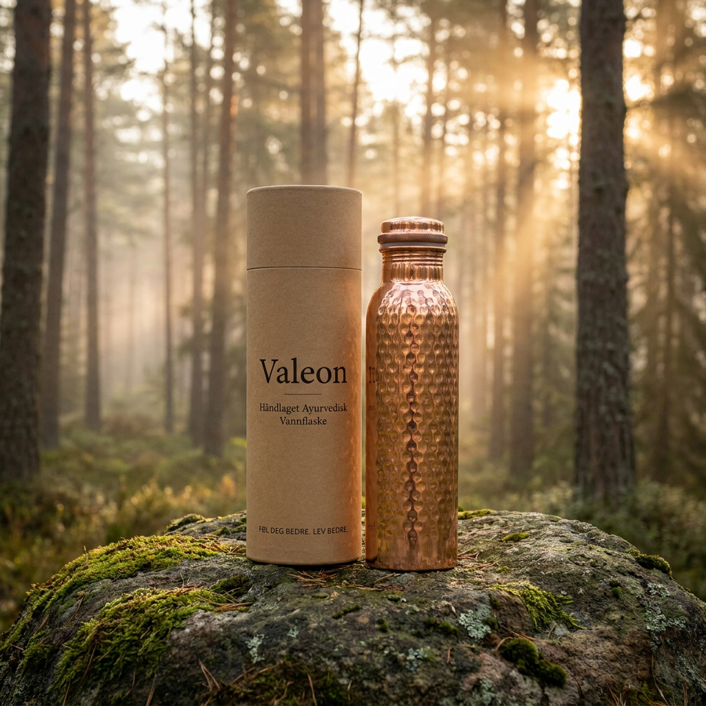 Valeon Håndlaget Polert Ayurvedisk Vannflaske i Rent Kobber